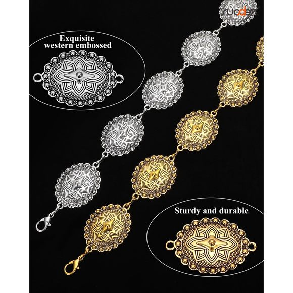 Western Concho Belts For Women Cowgirl Metal Waist Silver Chain Belt For Boho😇 - Picture 2 of 5